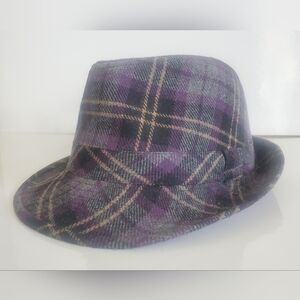 Purple Plaid Gray Tartan Fedora Hat Vintage Retro